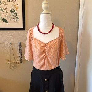 Copy Vintage Cato Peach Checkered Blouse size L